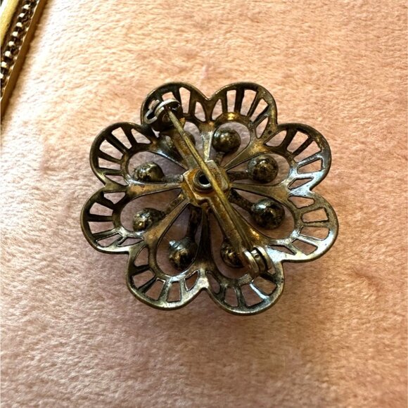 Vintage Silver-Toned Brooch With Blue Rhinestones Floral Design Mid-Century - Picture 3 of 9